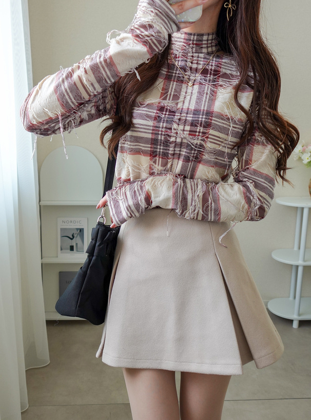 チェック柄ダメージデザイントップス[ru1346] | レディース