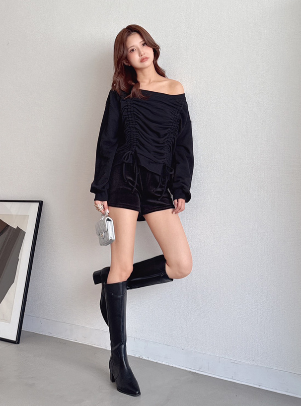 ドロストリボンスウェットトップス