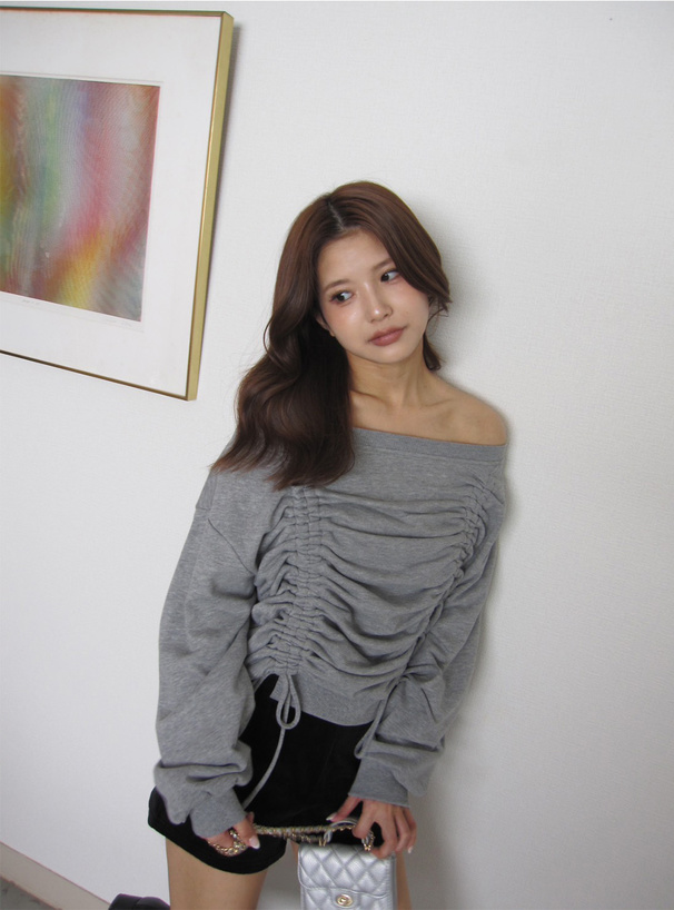 ドロストリボンスウェットトップス