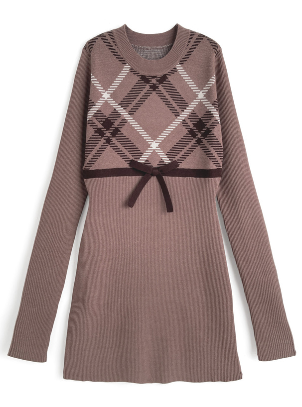 チェック柄ニットミニワンピース[ru1354]