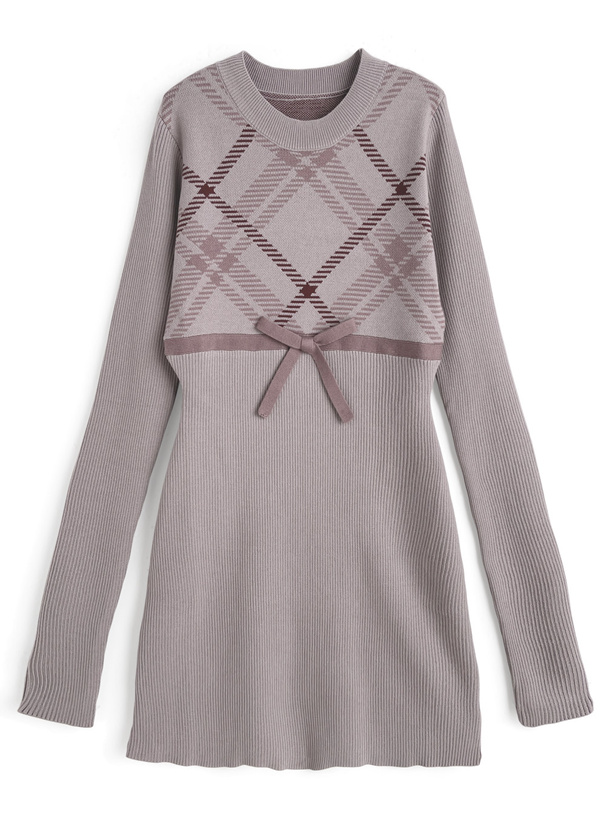 チェック柄ニットミニワンピース