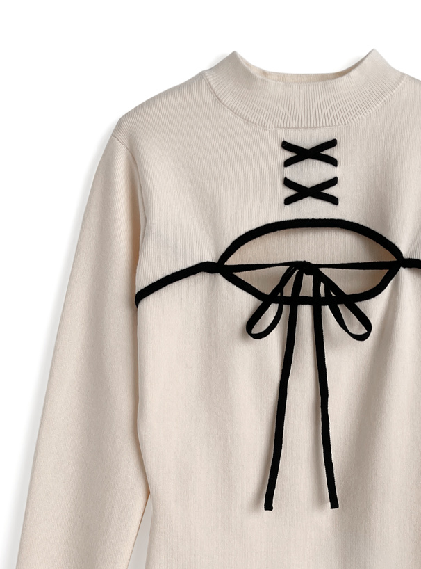 フロントオープン配色リボンワンピース