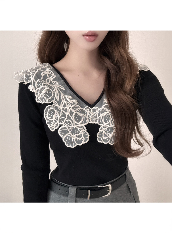 レースカラーニットトップス[ru1357] | レディースファッション通販の