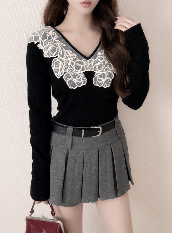 レースカラーニットトップス[ru1357] | レディースファッション通販の