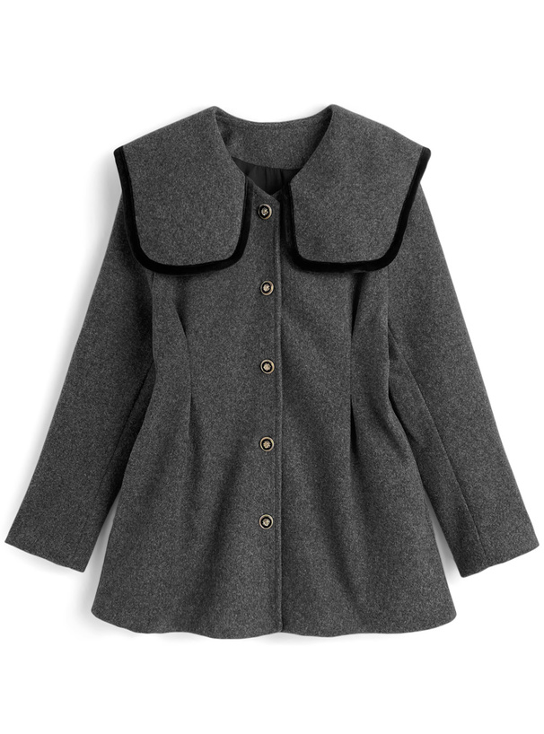 ベロアパイピングカラーミドル丈コート