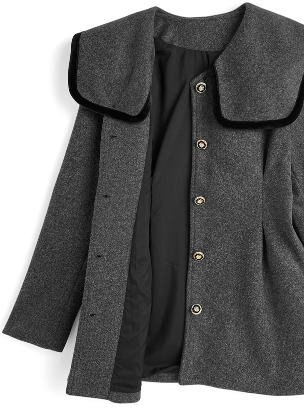 ベロアパイピングカラーミドル丈コート