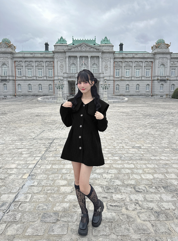 ベロアパイピングカラーミドル丈コート