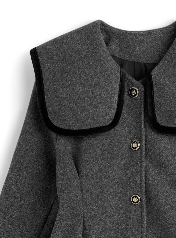 ベロアパイピングカラーミドル丈コート