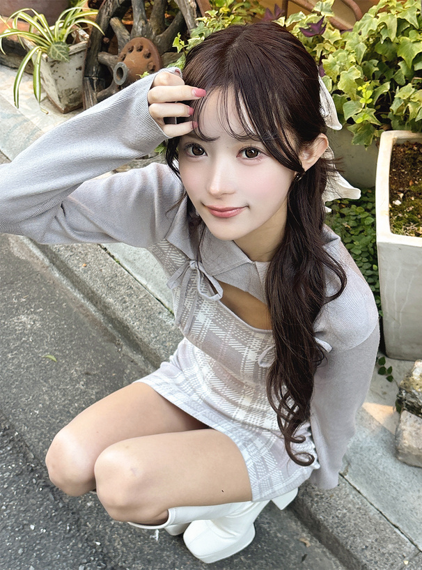 チェック柄フロントオープンリボンニットミニワンピース[ru1373