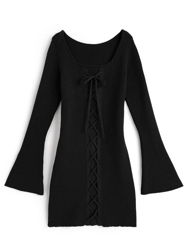レースアップタイトニットミニワンピース[ru1376]