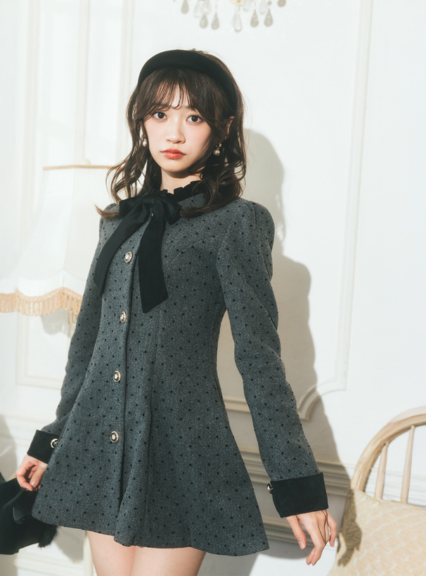 ドット柄リボンフレアミニコート[ru1377] | レディースファッション