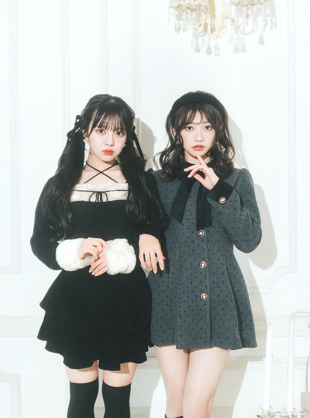 ドット柄リボンフレアミニコート[ru1377] | レディースファッション