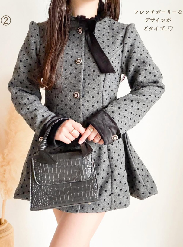 ドット柄リボンフレアミニコート[ru1377] | レディースファッション