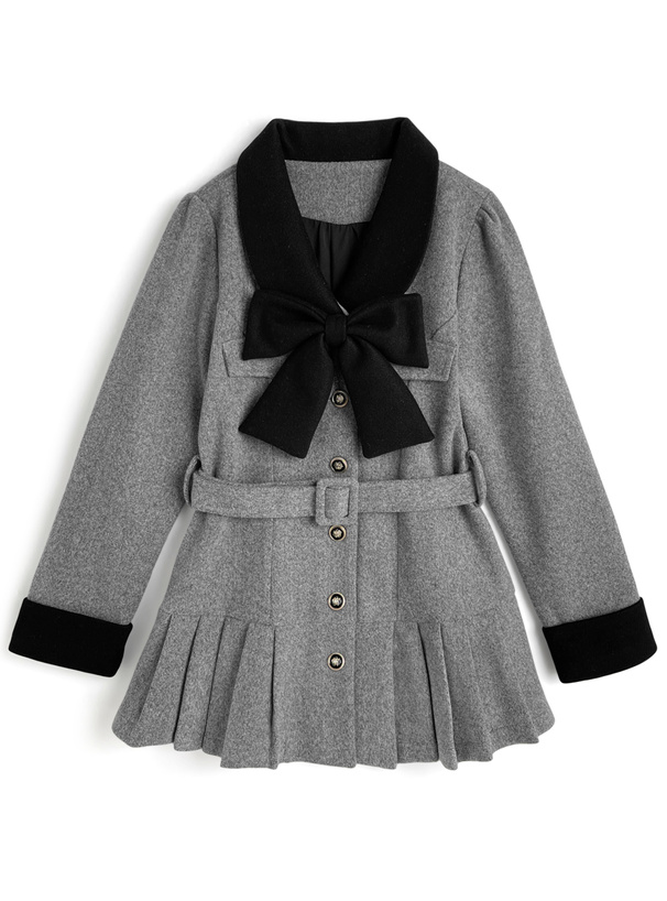 リボン&ベルト付き配色プリーツミニコート[ru1379]