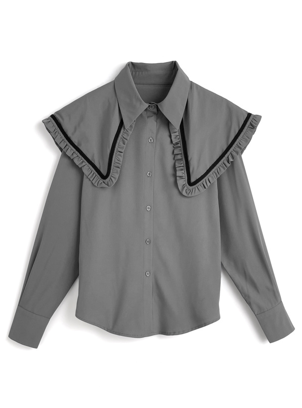 ネクタイ付きビッグカラーブラウス×デザインスカートセットアップ