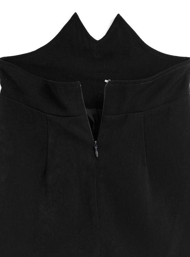 ネクタイ付きビッグカラーブラウス×デザインスカートセットアップ