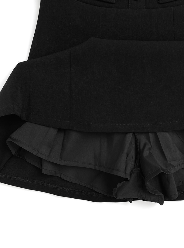 ネクタイ付きビッグカラーブラウス×デザインスカートセットアップ