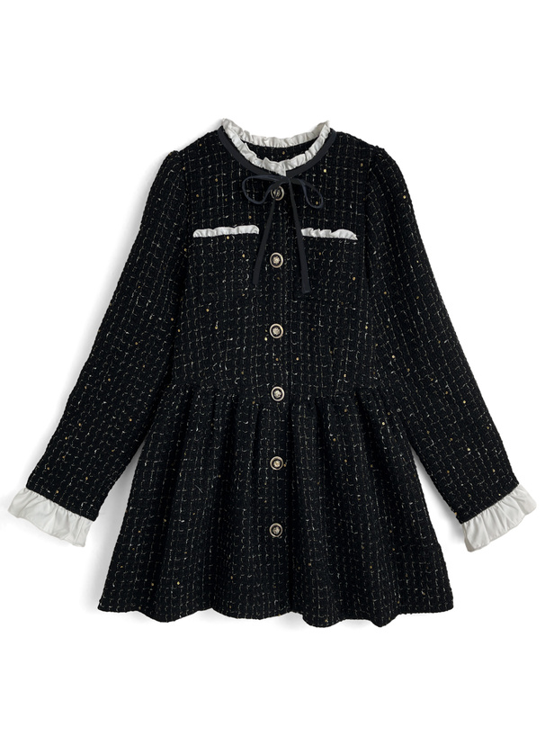 リボンフリルツイードフレアミニコート[ru1382]