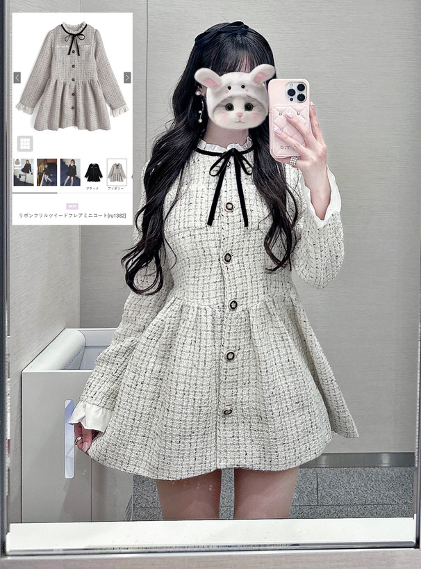 リボンフリルツイードフレアミニコート[ru1382] | レディース