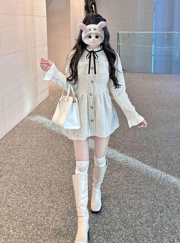 リボンフリルツイードフレアミニコート[ru1382] | レディース