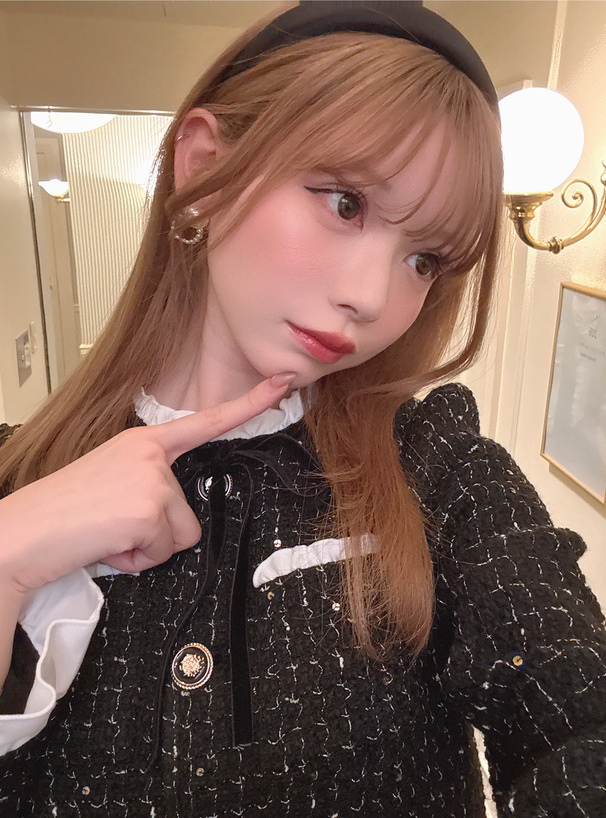 リボンフリルツイードフレアミニコート