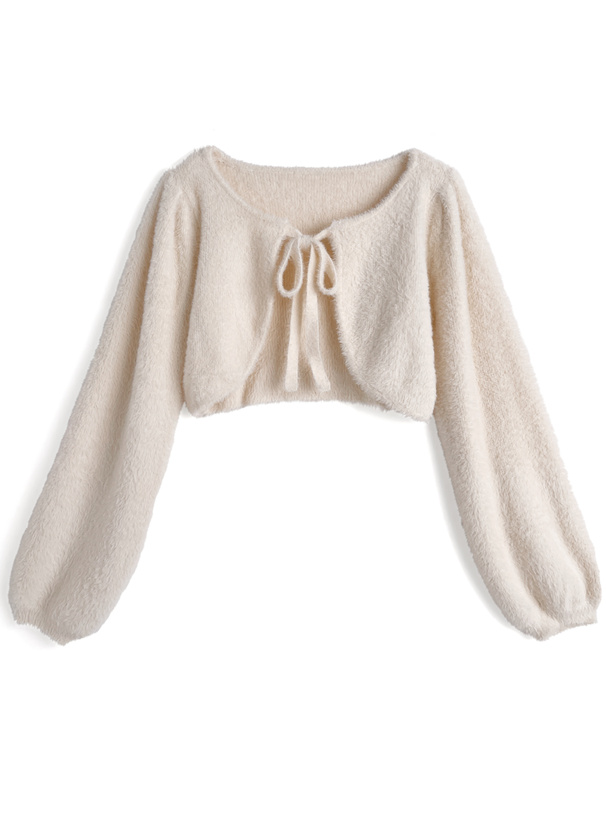 リボンシャギーボレロ×ミニワンピースニットセットアップ