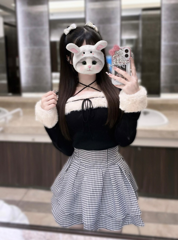 ファーホルターネックリボンニットトップス