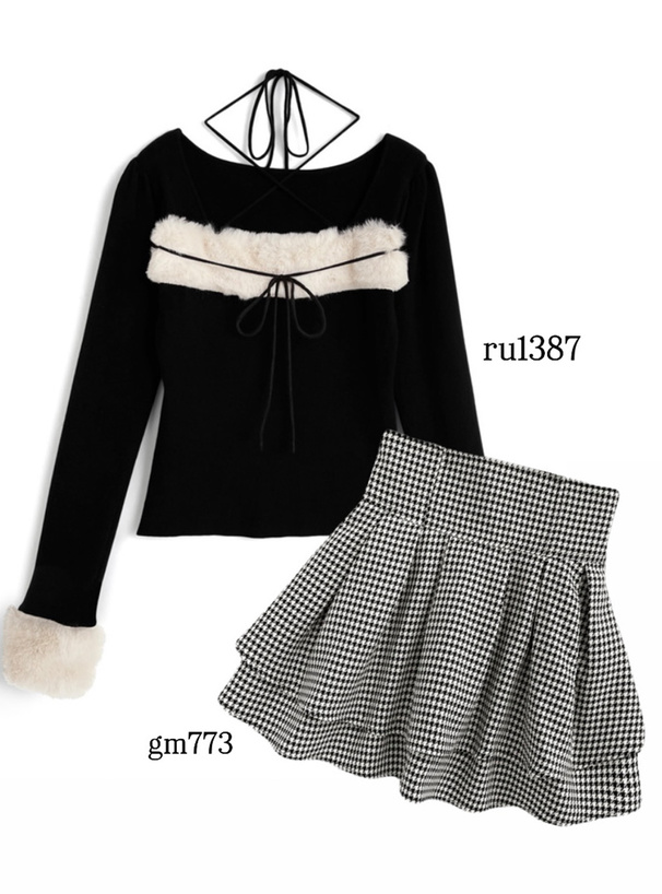 ファーホルターネックリボンニットトップス[ru1387] | レディース