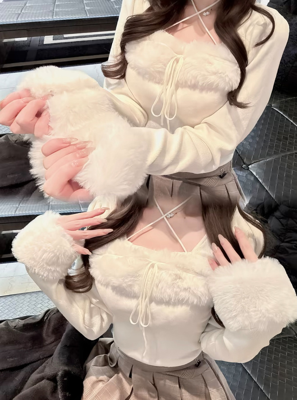 ファーホルターネックリボンニットトップス[ru1387] | レディース