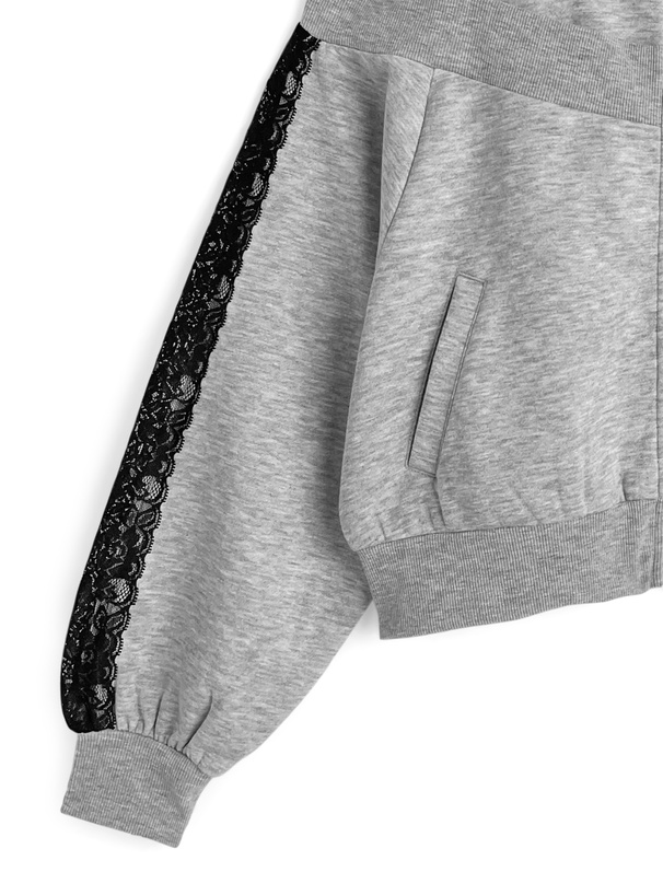 レイヤード風レースジップオフショルダースウェットトップス