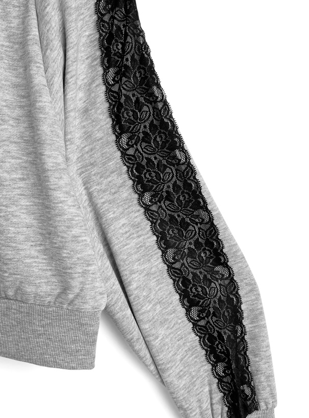 レイヤード風レースジップオフショルダースウェットトップス