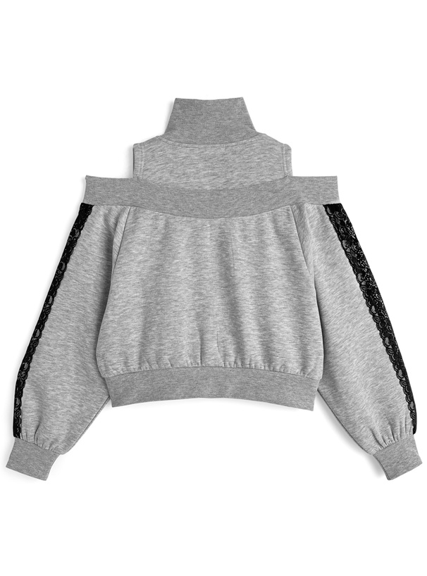 レイヤード風レースジップオフショルダースウェットトップス