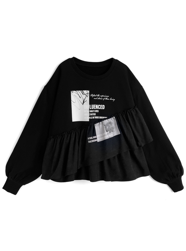 ロゴプリントフリルスウェットトップス[ru1393]