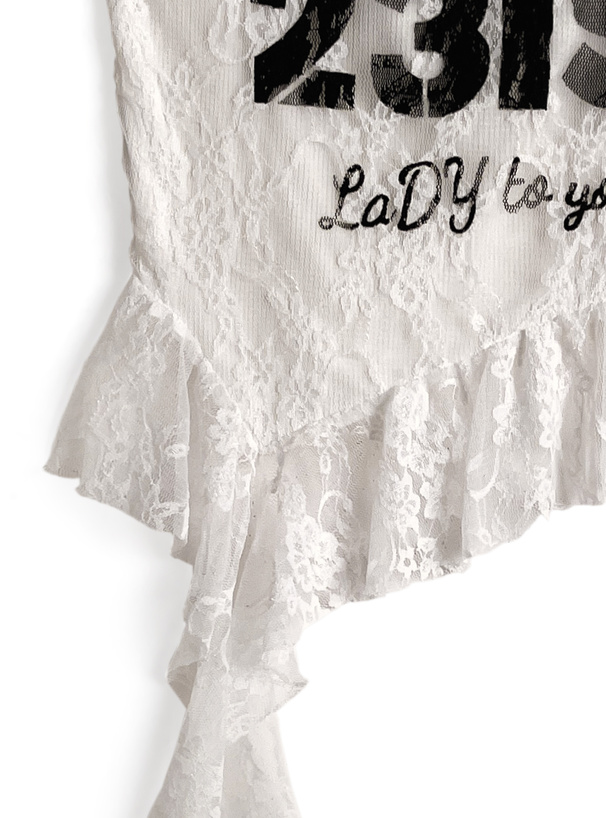 ロゴプリントアシンメトリーレースキャミソール