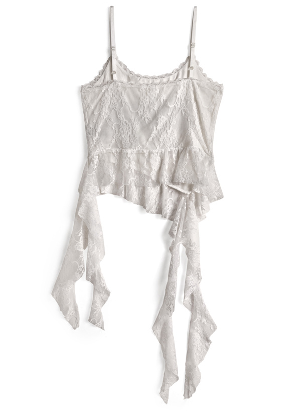 ロゴプリントアシンメトリーレースキャミソール