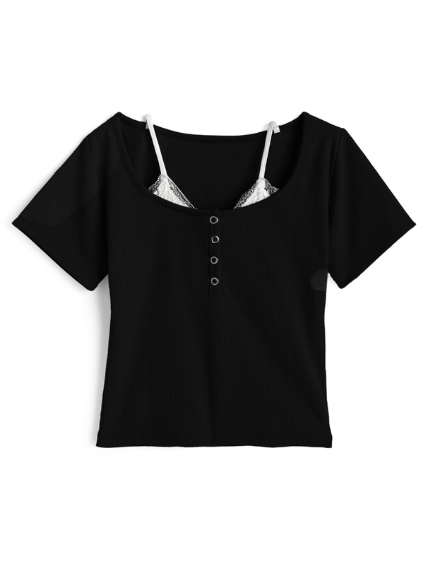 レースレイヤード風リブトップス