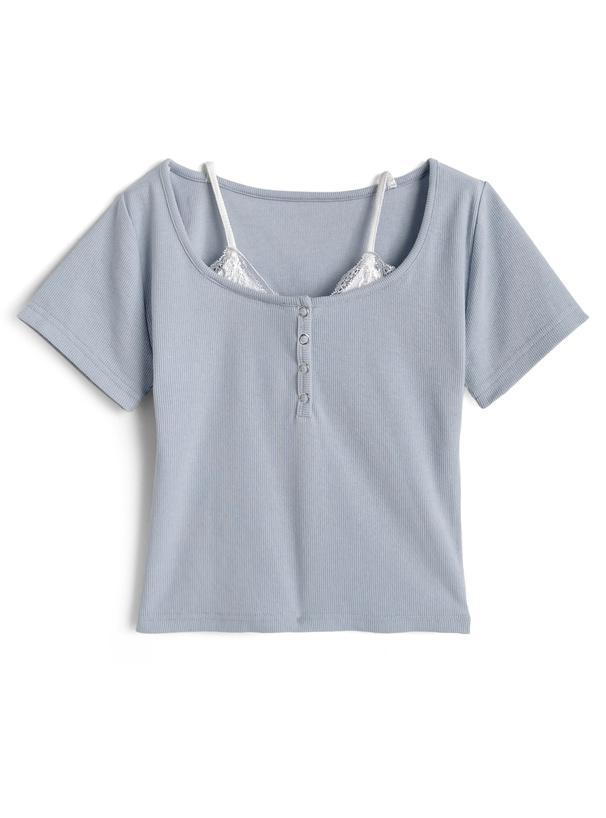 レースレイヤード風リブトップス