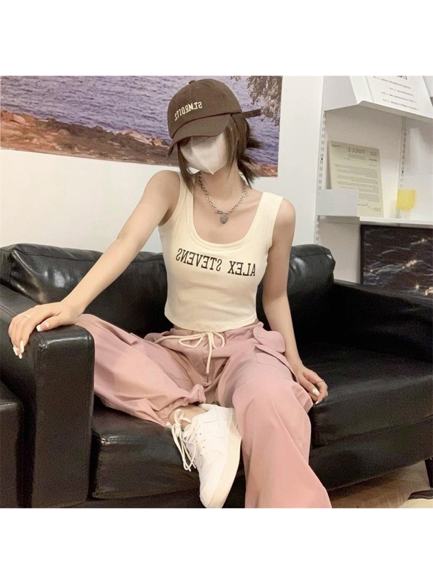 ロゴプリントリブタンクトップ