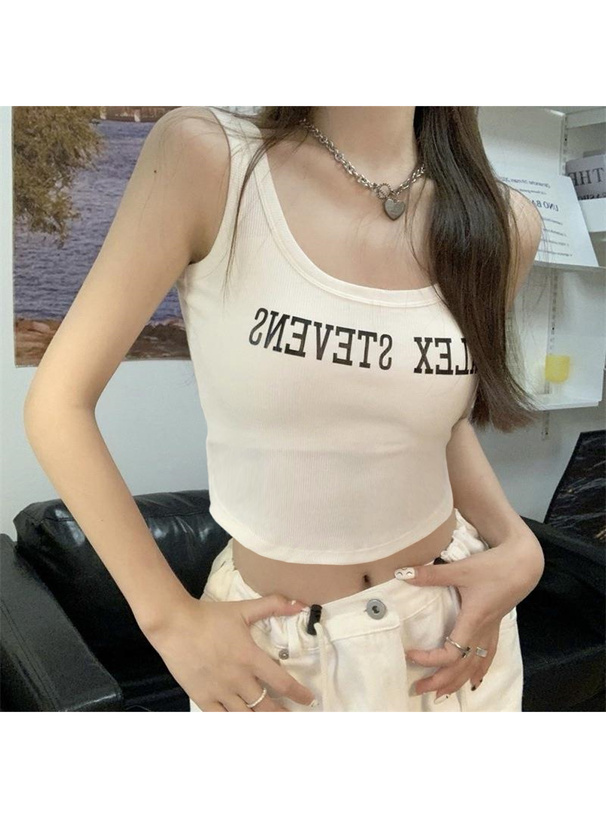 ロゴプリントリブタンクトップ