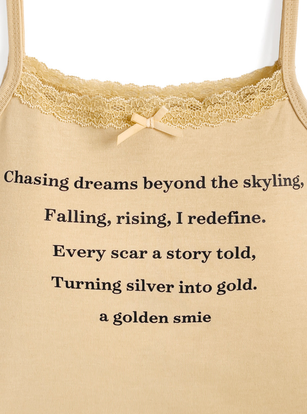 カップ付きレースロゴプリントキャミソール