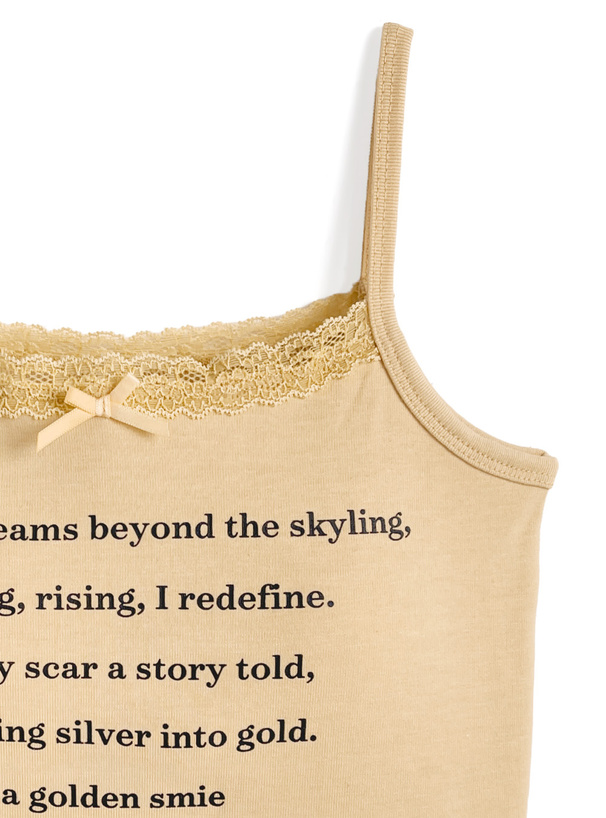 カップ付きレースロゴプリントキャミソール