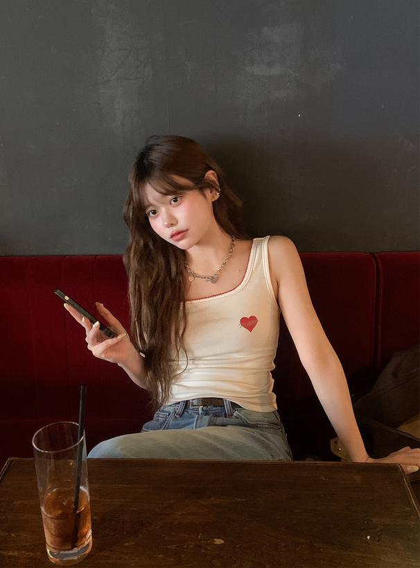 配色ステッチロゴプリントタンクトップ