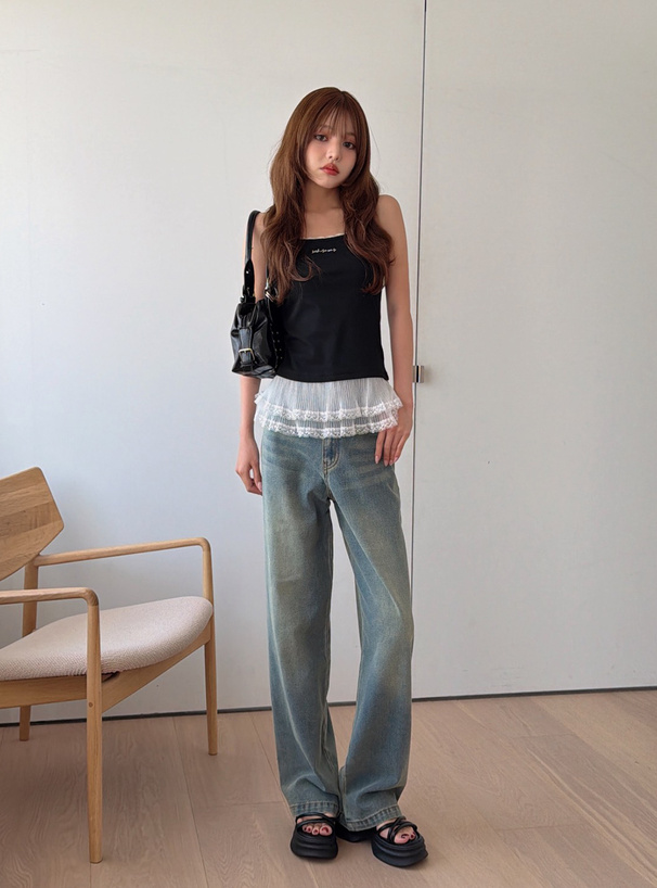 チュールレースドッキングキャミソール