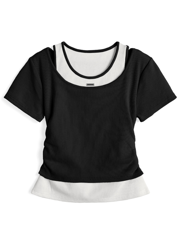 配色レイヤードリブトップス