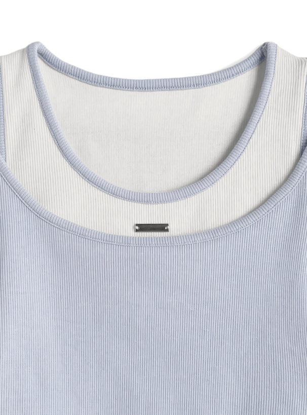 配色レイヤードリブトップス