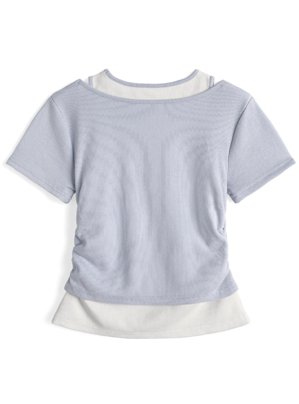 配色レイヤードリブトップス