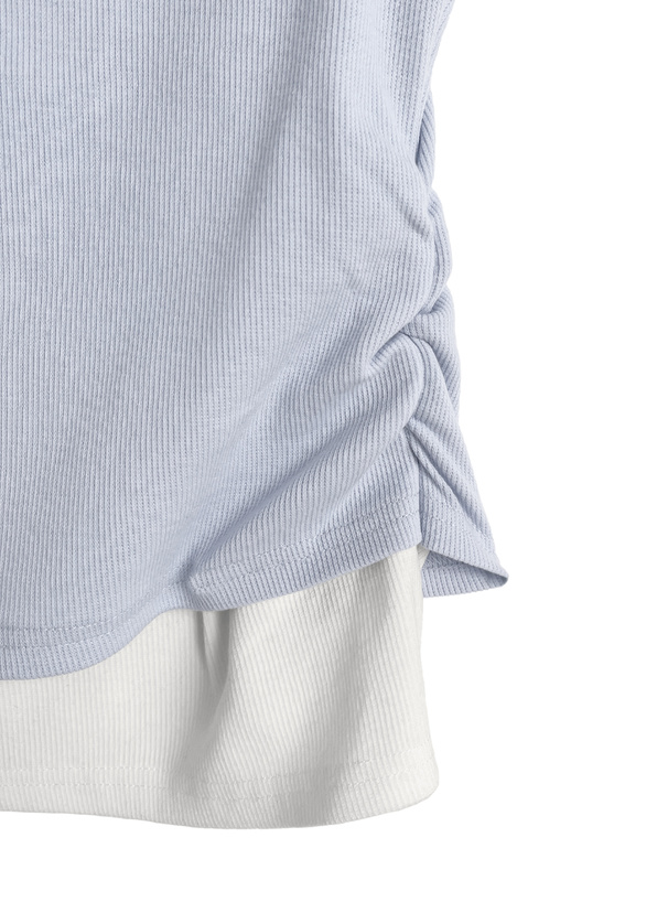 配色レイヤードリブトップス