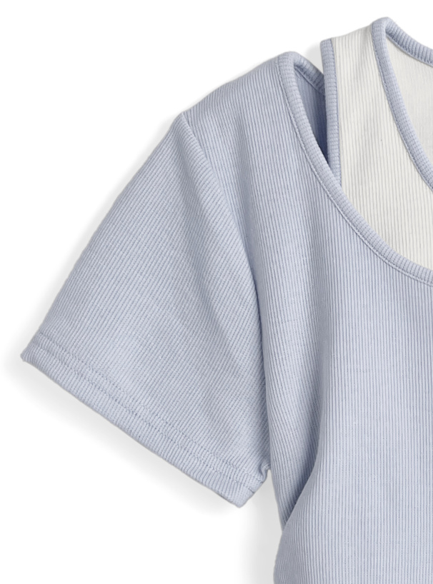 配色レイヤードリブトップス