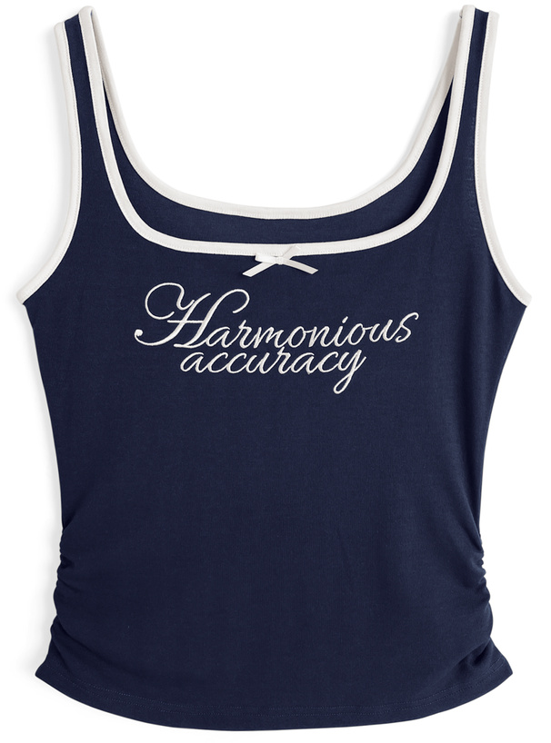 配色ロゴ刺繍ギャザータンクトップ