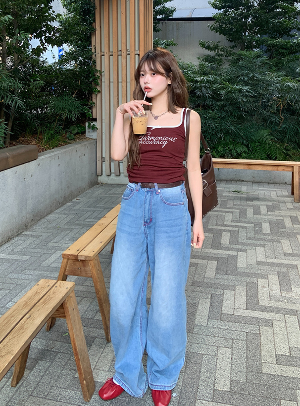 配色ロゴ刺繍ギャザータンクトップ